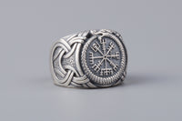 Bague Vegvisir et Jormungandr en argent