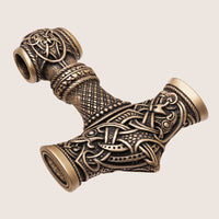 Amulette bronze marteau Thor cordon cuir tressé
