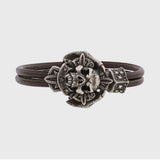 Bracelet tête de mort en argent signes viking cuir marron