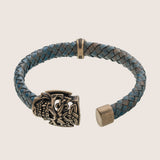 Bracelet tête de mort en bronze italien cordon tressé bleu