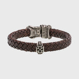 Bracelet tête de mort argent en cuir marron mâchoire amovible