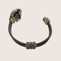 Bracelet tête de mort en argent signes viking cuir noir
