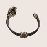 Bracelet tête de mort en argent signes viking cuir noir