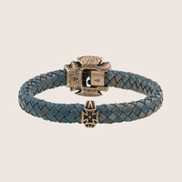 Bracelet tête de mort en bronze italien cordon tressé bleu