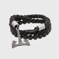 Bracelet viking hache bronze ou argent double côté corde noire