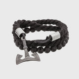 Bracelet viking hache bronze ou argent double côté corde noire