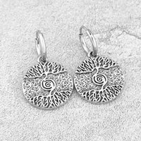 Boucle d'oreille Yggdrasil couleur argent en acier inoxydable