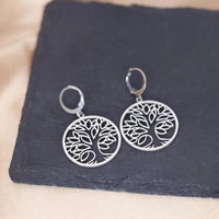 Boucles d'oreilles arbre de vie créoles en acier inoxydable pour femme