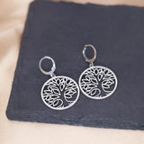 Boucles d'oreilles arbre de vie créoles en acier inoxydable pour femme