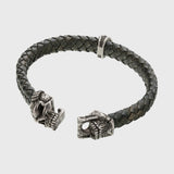 Bracelet tête de mort argent en cuir vert mâchoire amovible
