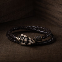 Bracelet en cuir Gungir avec symbole Valknut en bronze