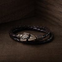 Bracelet en cuir Gungir avec symbole Valknut en bronze