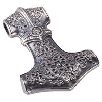 Pendentif marteau de Thor large en argent 925 Hugin et munin
