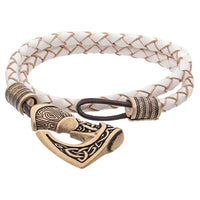 Bracelet hache viking cuir et bronze, artisanal