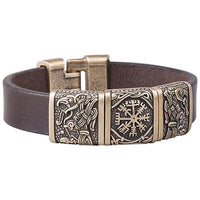Bracelet bronze viking Hugin et Munin gravés avec Vegvisir