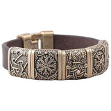 Bracelet homme cuir viking avec cinq symboles
