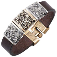 Bracelet cuir homme marteau de Thor et les corbeaux d'Odin