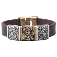 Bracelet cuir homme marteau de Thor et les corbeaux d'Odin