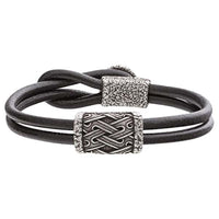 Bracelet homme cuir Aegishjalmur heaume de la crainte argenté
