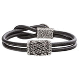Bracelet homme cuir Aegishjalmur heaume de la crainte argenté