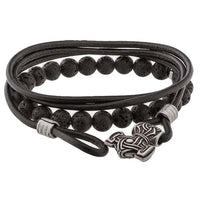 Bracelet viking noir marteau de Thor argenté