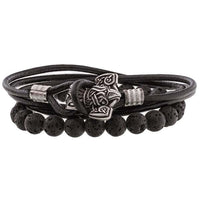 Bracelet viking noir marteau de Thor argenté