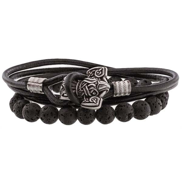 Bracelet viking noir marteau de Thor argenté