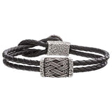 Bracelet homme cuir Aegishjalmur heaume de la crainte argenté