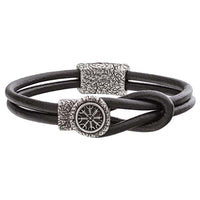 Bracelet homme cuir Aegishjalmur heaume de la crainte argenté