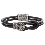 Bracelet homme cuir Aegishjalmur heaume de la crainte argenté