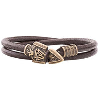 Bracelet en cuir Gungir avec symbole Valknut en bronze