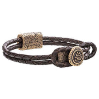 Bracelet cuir en bronze à fermoir symbole Valknut