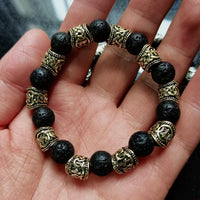 Bracelet runique viking en pierre de lave