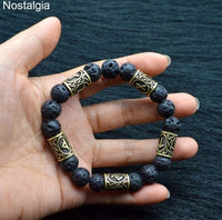 Bracelet runique viking en pierre de lave