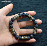 Bracelet runique viking en pierre de lave