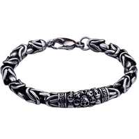 Bracelet de poignet en chaîne couleur argent avec breloque crâne pour homme