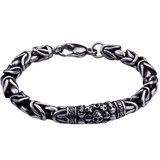 Bracelet de poignet en chaîne couleur argent avec breloque crâne pour homme