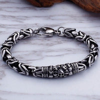 Bracelet de poignet en chaîne couleur argent avec breloque crâne pour homme